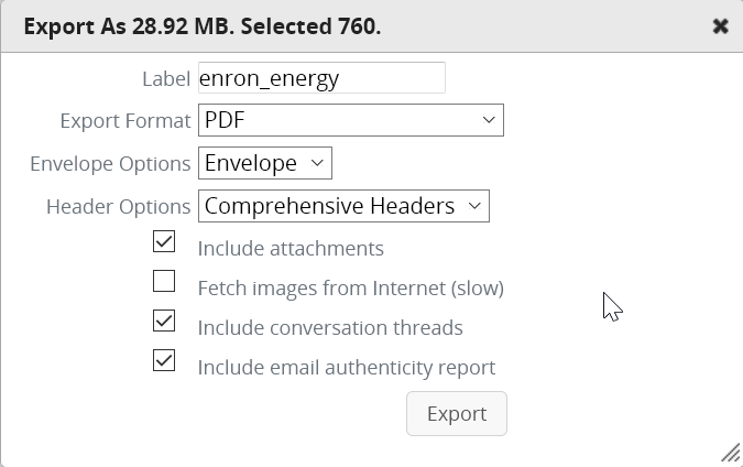 Export dialog